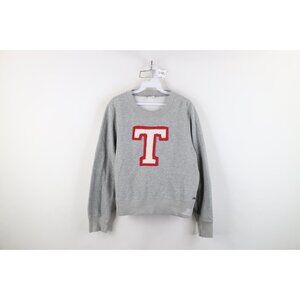 Vintage 90s Y2K Tommy Hilfiger Womens XL Cropped Varsity T Patch Sweatshirt Gray